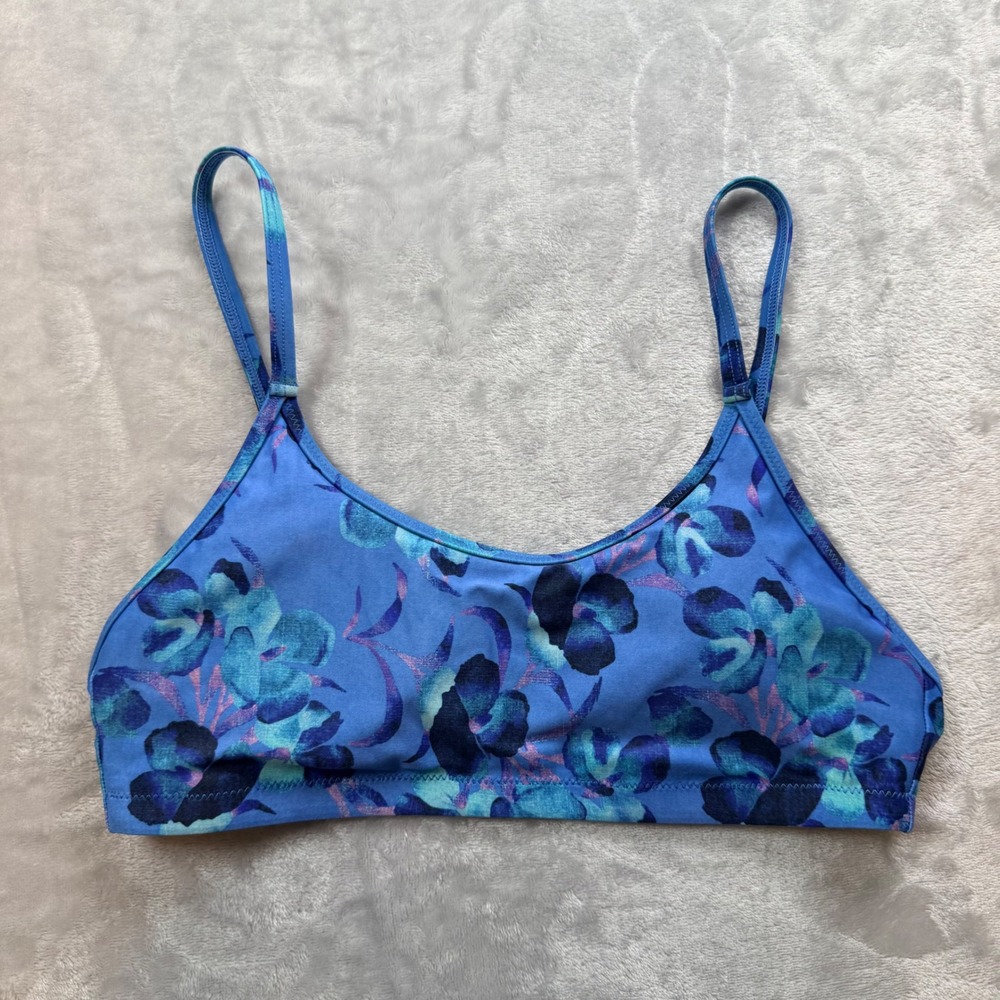 Title Nine Bikini Top XS Blue Floral Removable Padding Adjustable Straps
